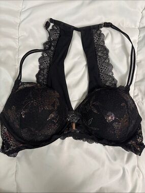 Victorias Secret PINK - Black Lace Push-Up Bra with Racerback Detail